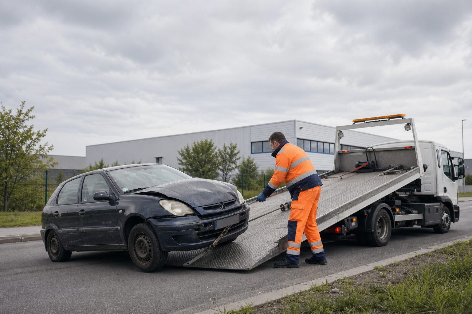 Vehicule en cours de chargement sur un plateau de depannage